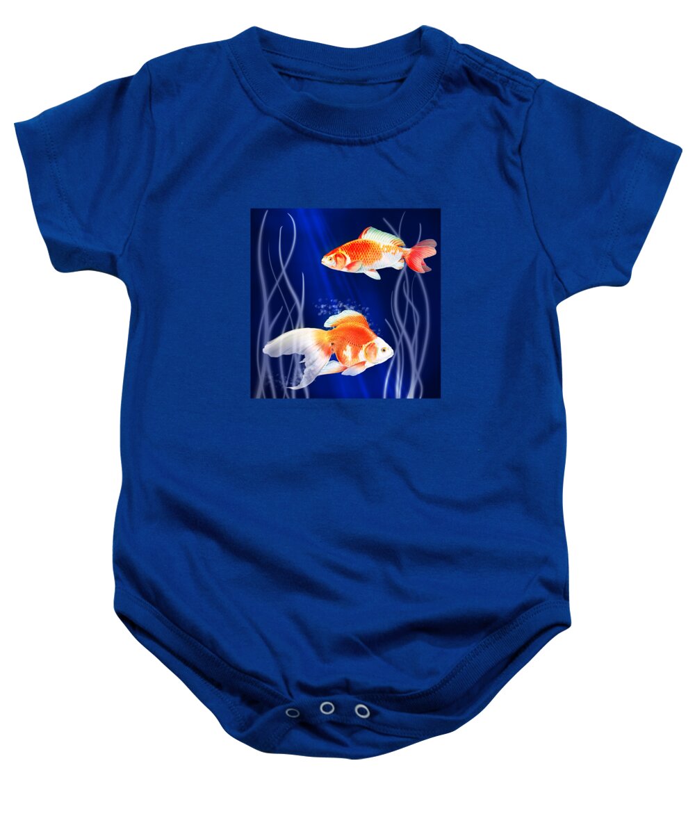 Goldfish Baby Onesie featuring the painting Goldfish Aglow by Little Bunny Sunshine