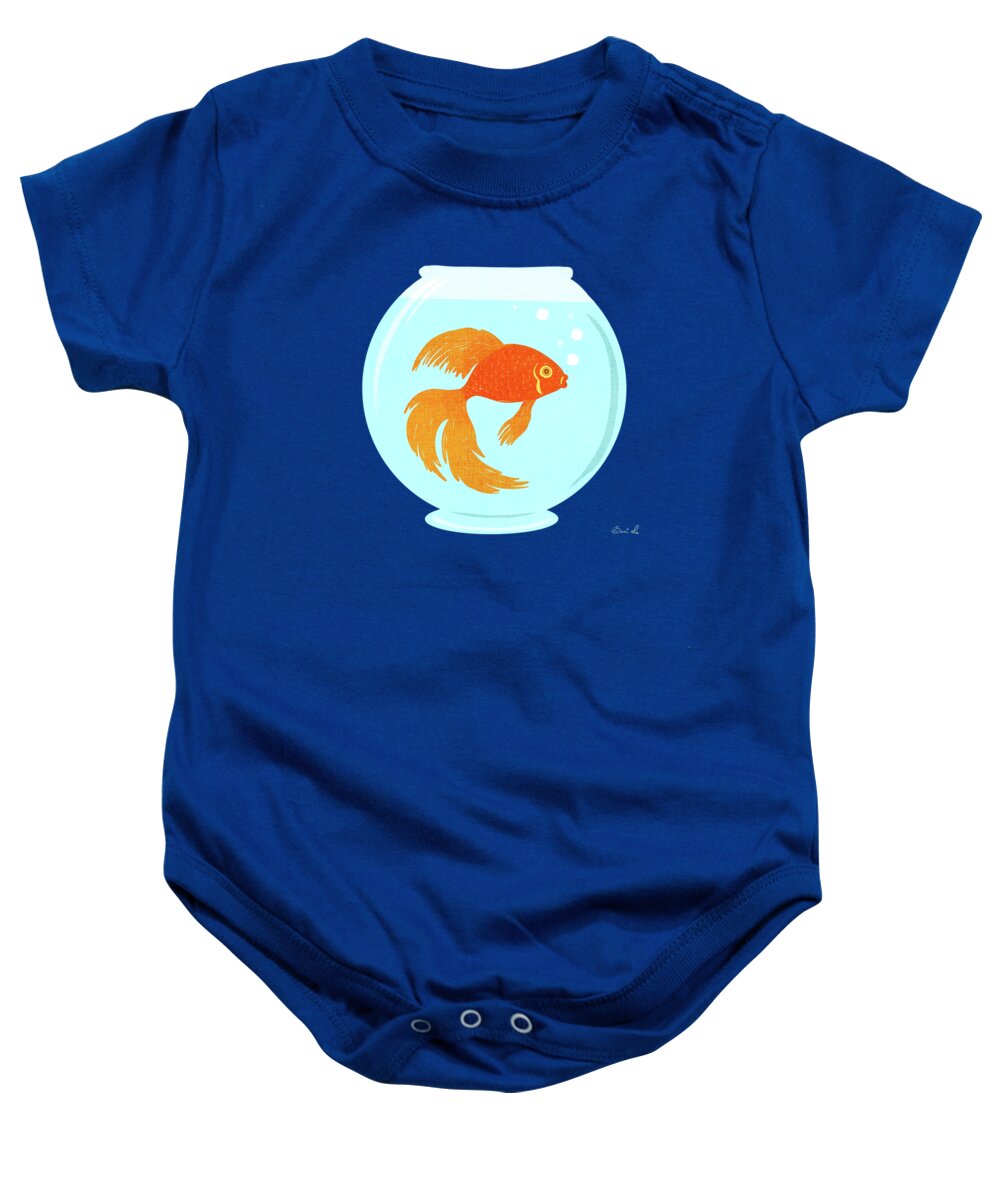 Goldfish Baby Onesie featuring the painting Goldfish Fishbowl by Little Bunny Sunshine