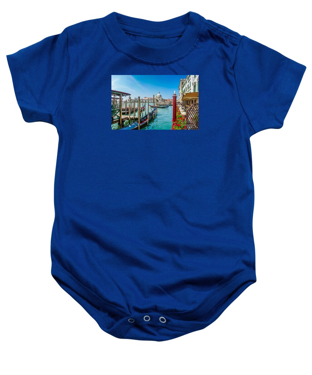 Adriatic Baby Onesie featuring the photograph Gondola on Canal Grande with Basilica di Santa Maria, Venice by JR Photography