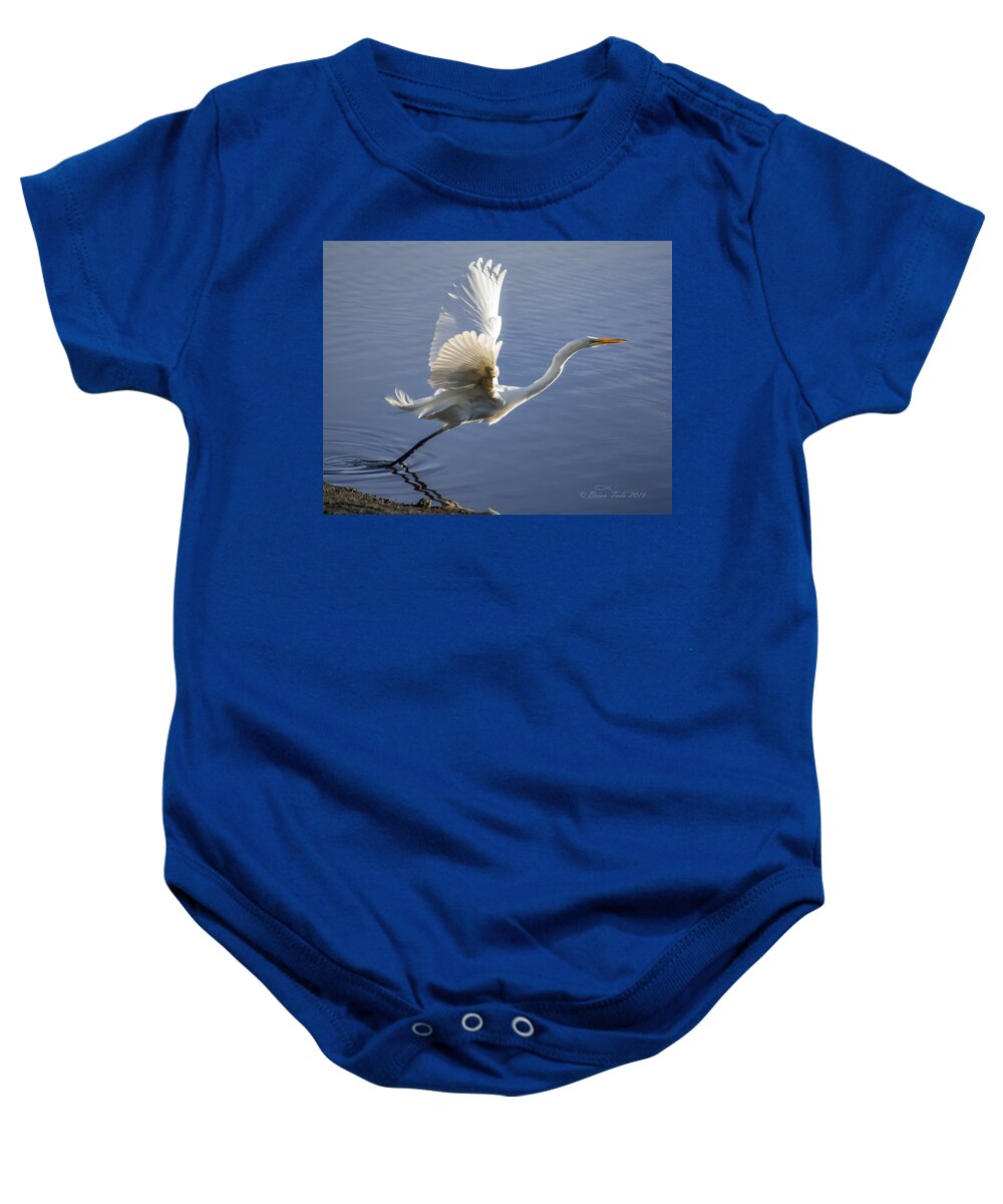 Nature Baby Onesie featuring the photograph Great Egret Taking Flight by Brian Tada