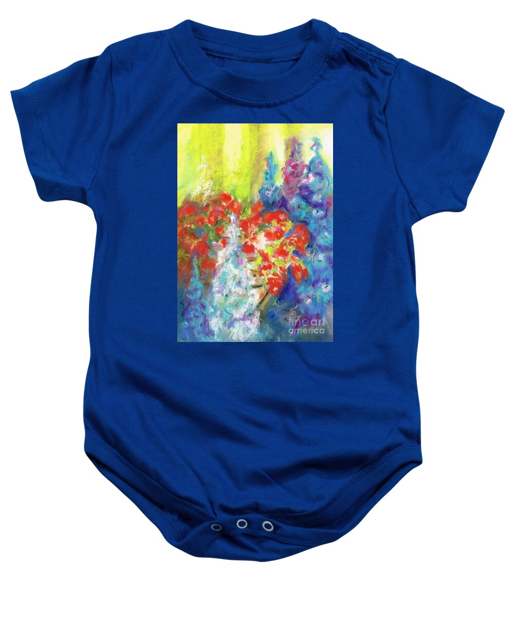 Flowers Baby Onesie featuring the painting Hanging with the Delphiniums by Frances Marino