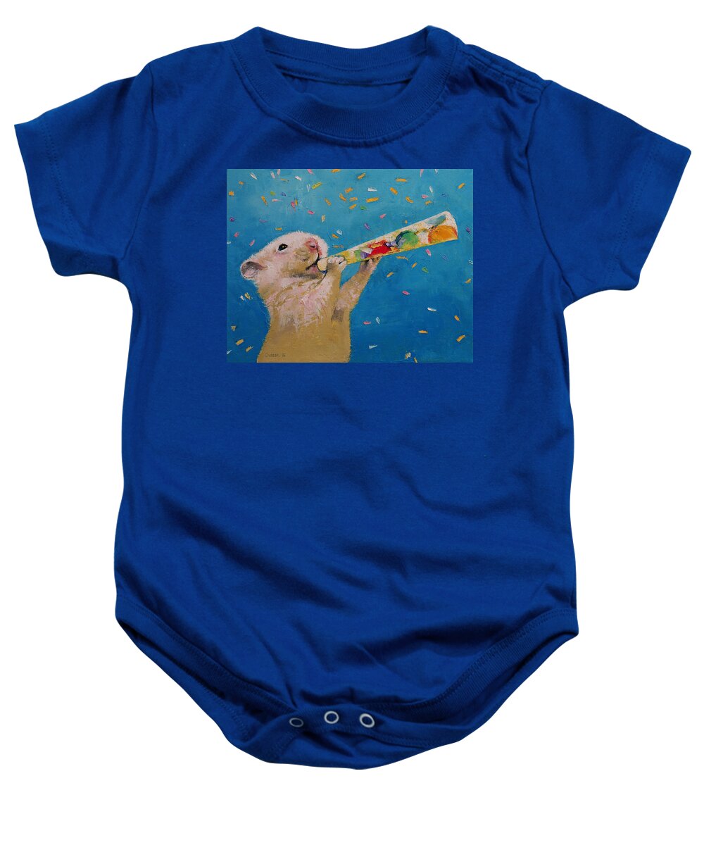 Hamster Baby Onesie featuring the painting Happy Hamster New Year by Michael Creese