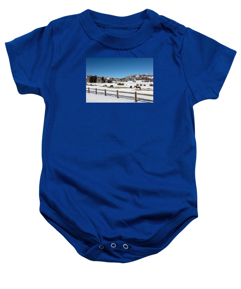  Baby Onesie featuring the photograph Horses on a small farm near the Aspen airport by Carol M Highsmith