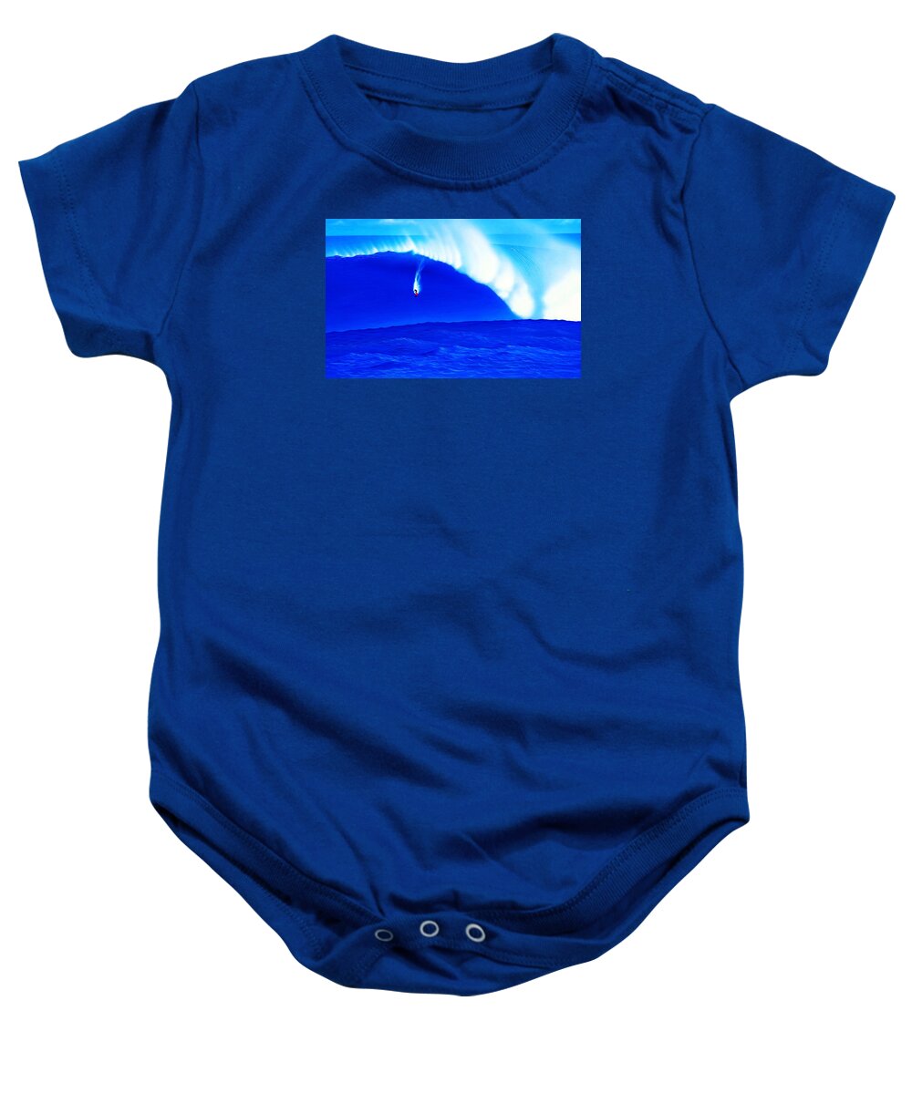 Surfing Baby Onesie featuring the painting Ken at Logs 1-28-1998 by John Kaelin