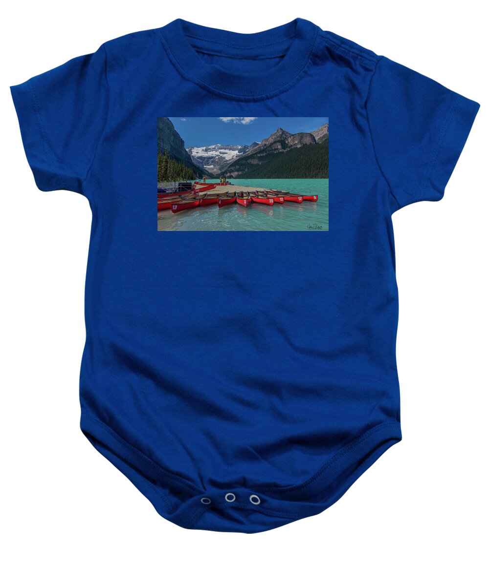 Lake Louise Baby Onesie featuring the photograph Lake Louise by Clicking With Nature