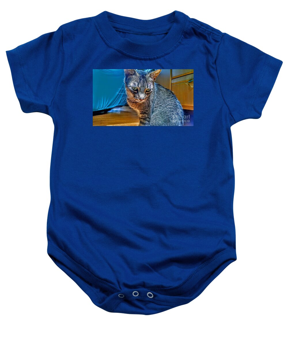 Cat Baby Onesie featuring the photograph Le Chat Bleu by Christopher Lotito