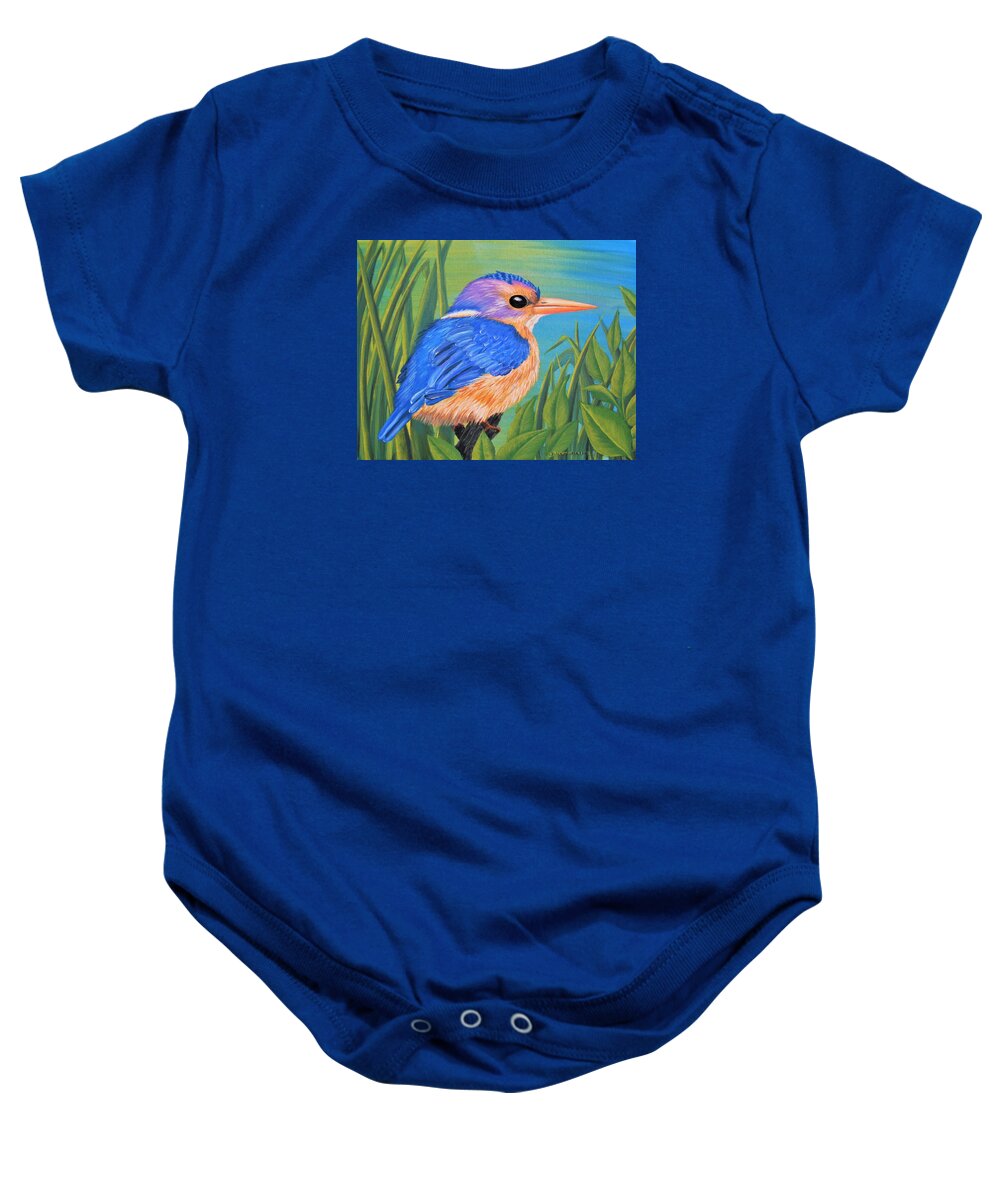 African Pygmy Kingfisher Baby Onesie featuring the painting Litttle King of the Fishers by SophiaArt Gallery