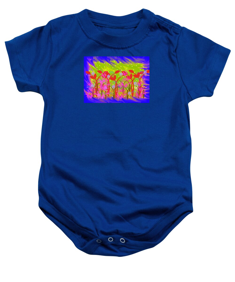 Bold Colors Baby Onesie featuring the digital art Magic Garden Four by Rosalie Scanlon