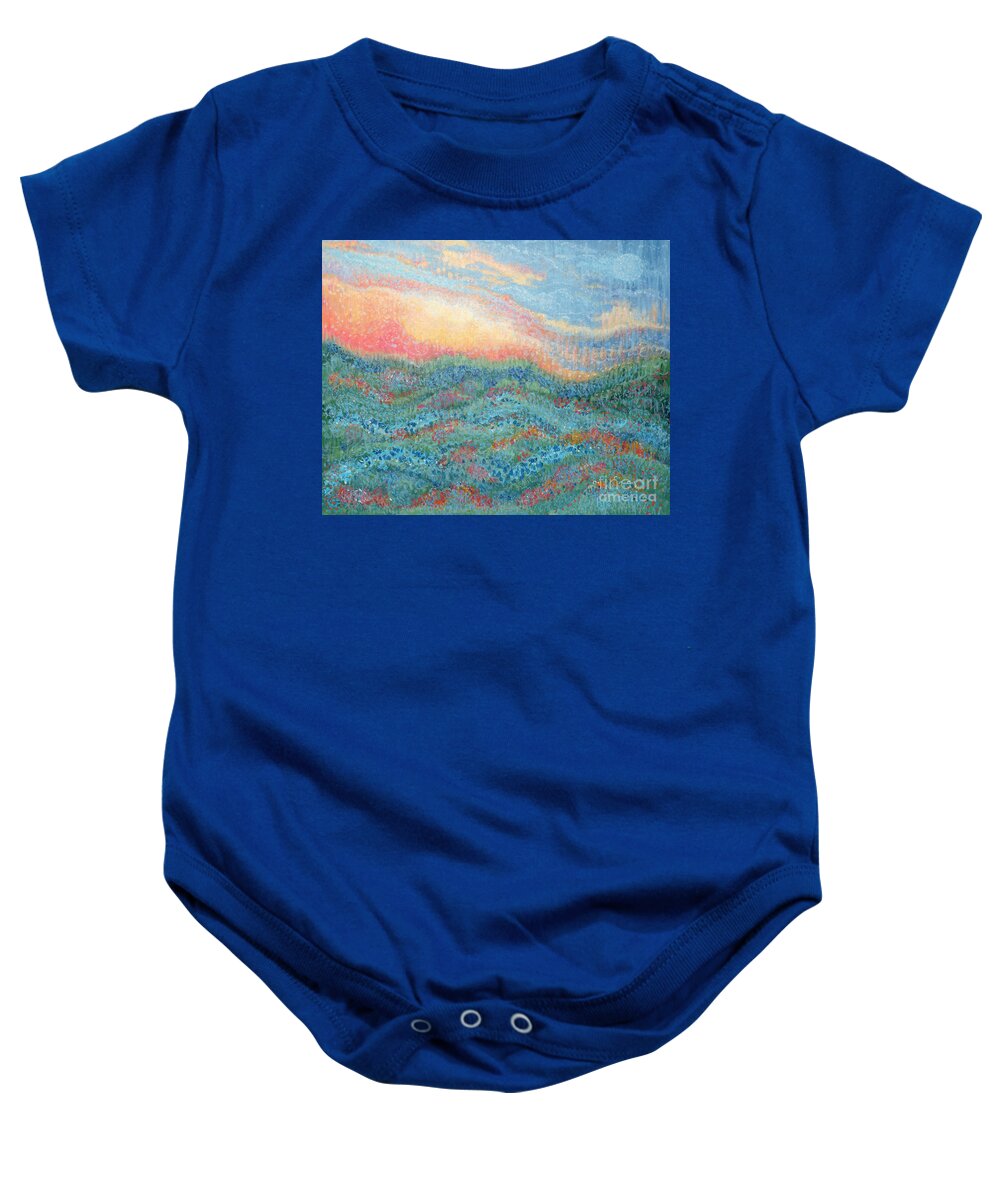 Magnificent Sunset Baby Onesie featuring the painting Magnificent Sunset by Holly Carmichael