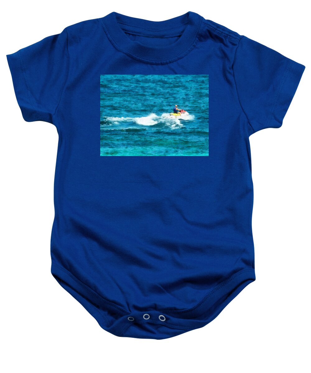 Man Baby Onesie featuring the photograph Man Jet Skiing by Susan Savad