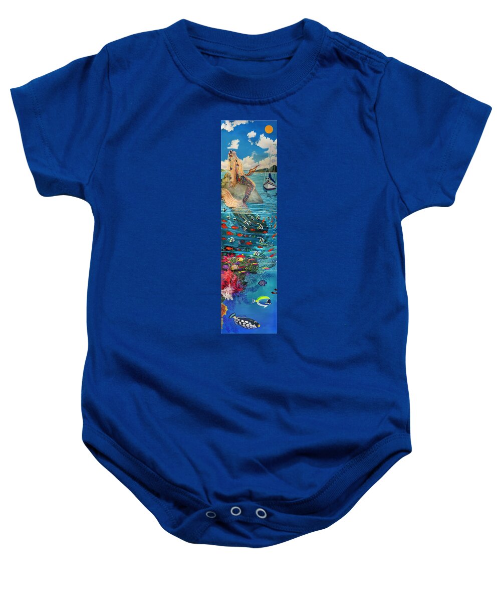 Mermaid Baby Onesie featuring the painting Mermaid In Paradise by Bonnie Siracusa