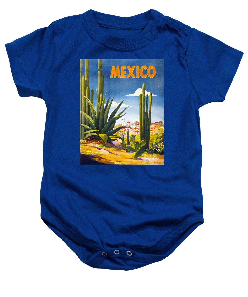 Vintage Baby Onesie featuring the painting Mexico Vintage Poster Restored by Vintage Treasure