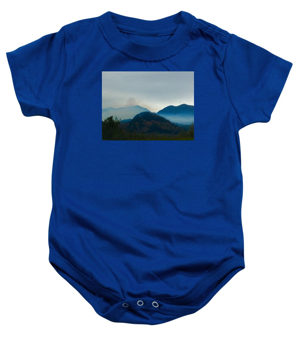 Blue Baby Onesie featuring the photograph Montana Mountains by Suzanne Lorenz