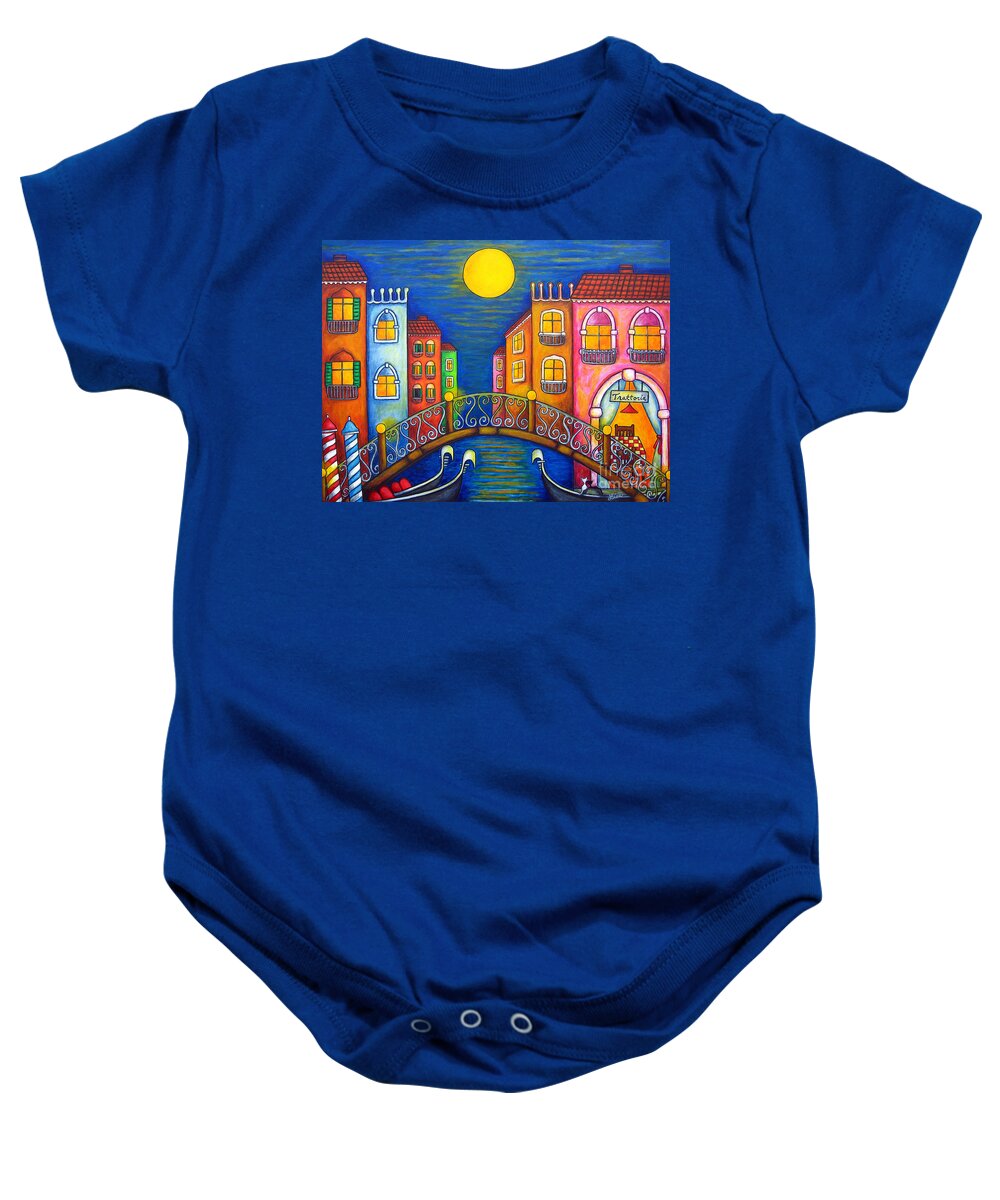 Venice Baby Onesie featuring the painting Moonlit Venice by Lisa Lorenz
