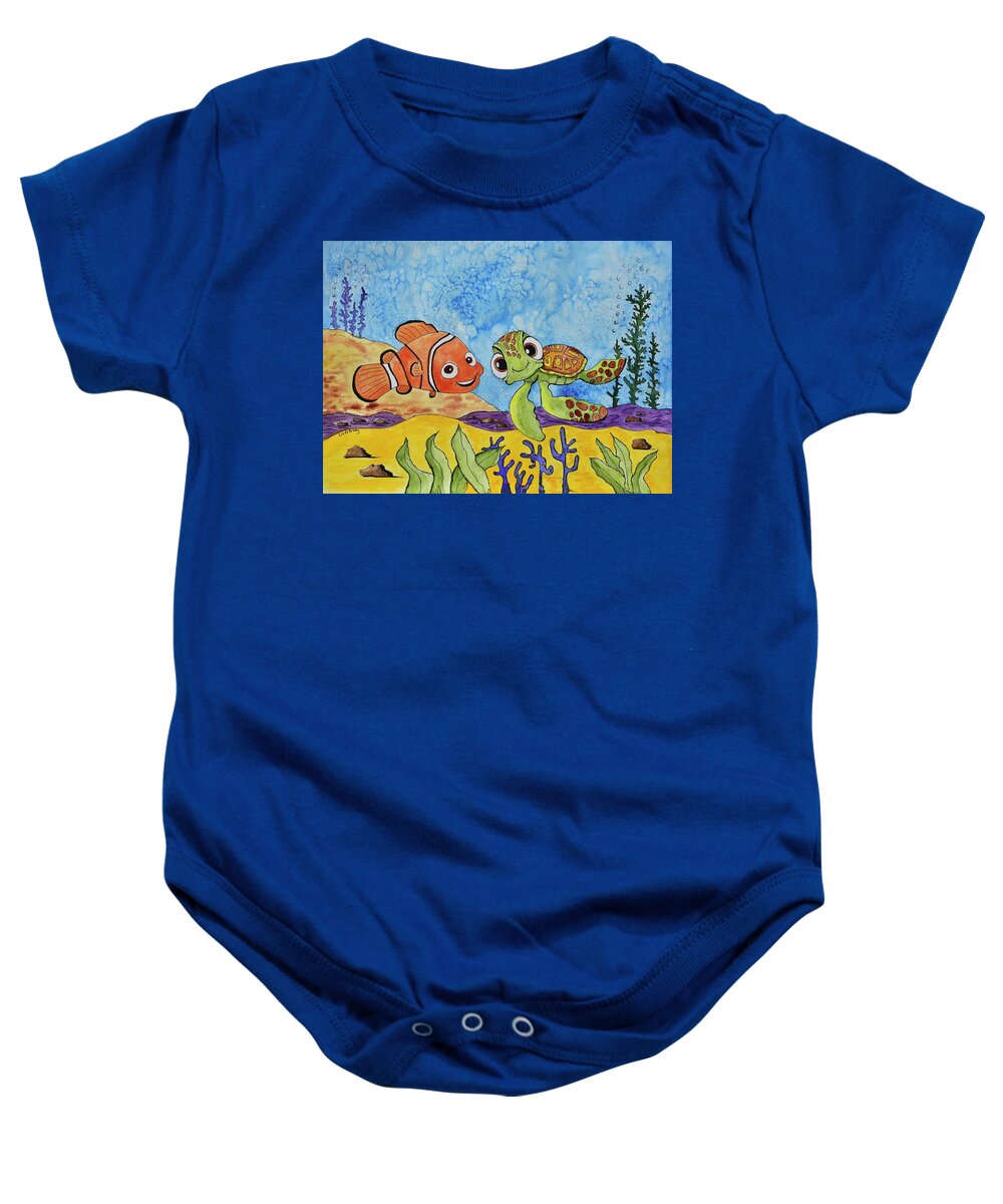 Linda Brody Baby Onesie featuring the painting Nemo and Squirt by Linda Brody