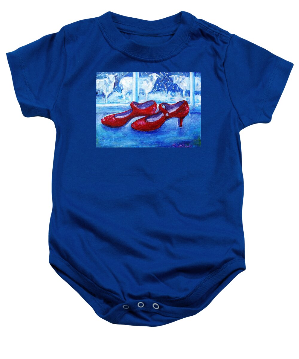 Red Shoes Baby Onesie featuring the painting Objects of Desire by Trudi Doyle