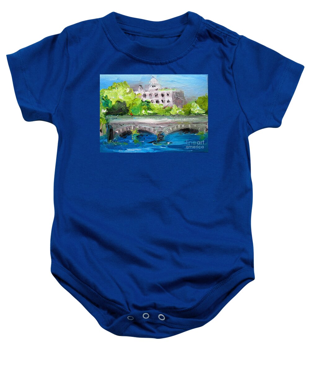 Galway Baby Onesie featuring the painting Painting Of O'briens Bridge Galway City Ireland by Mary Cahalan Lee - aka PIXI