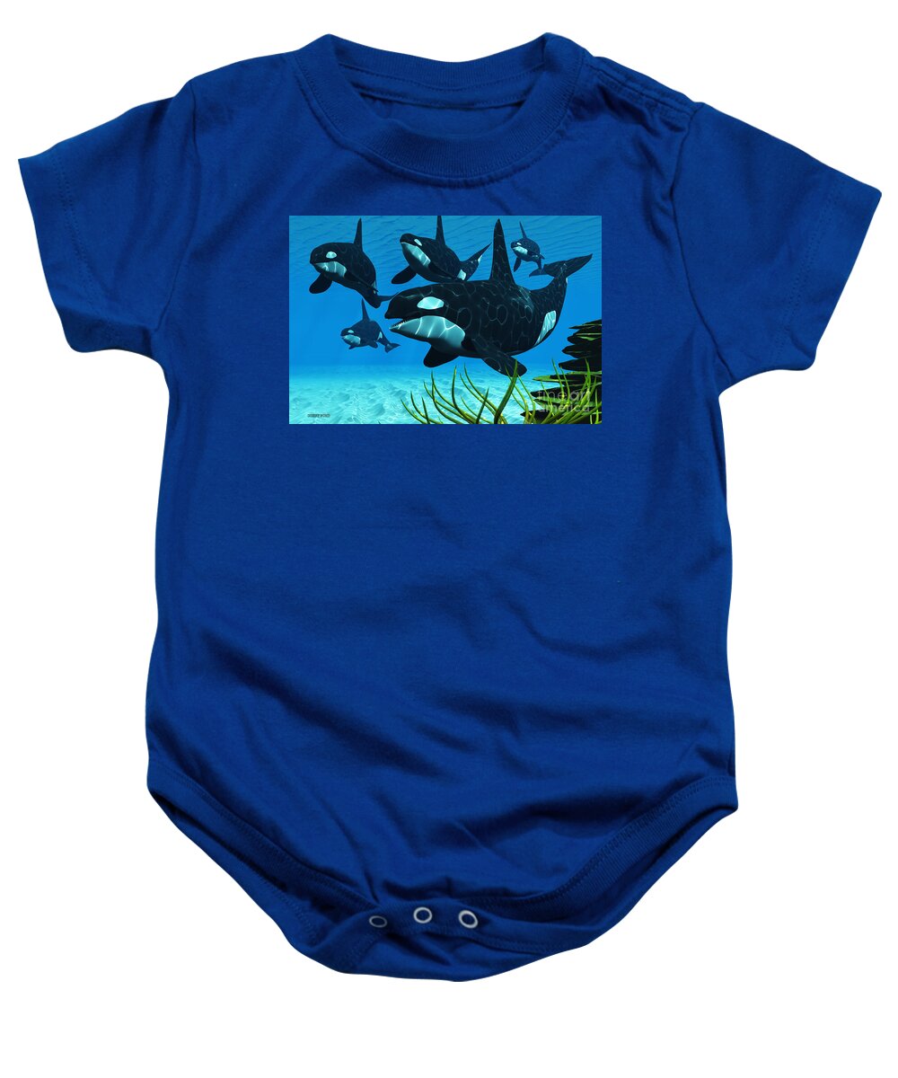 Whale Baby Onesie featuring the painting Ocean Killer Whales by Corey Ford