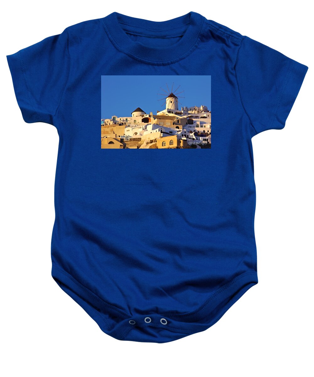 Santorini Baby Onesie featuring the photograph Oia Windmill by Jeremy Hayden