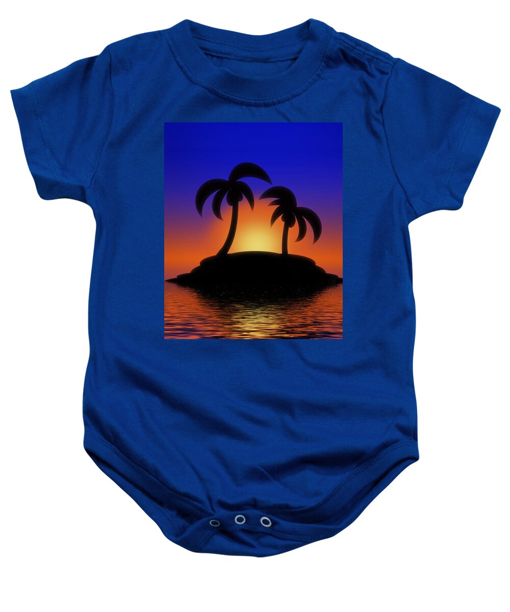 Sunrise Baby Onesie featuring the digital art Palm Tree Island by Gravityx9 Designs
