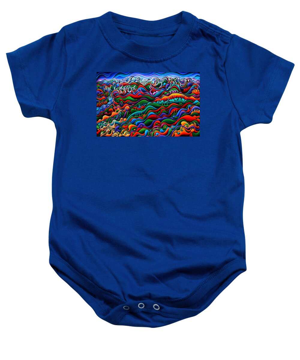 Landscape Baby Onesie featuring the painting Pawnee Spirit Camp by Amy Ferrari