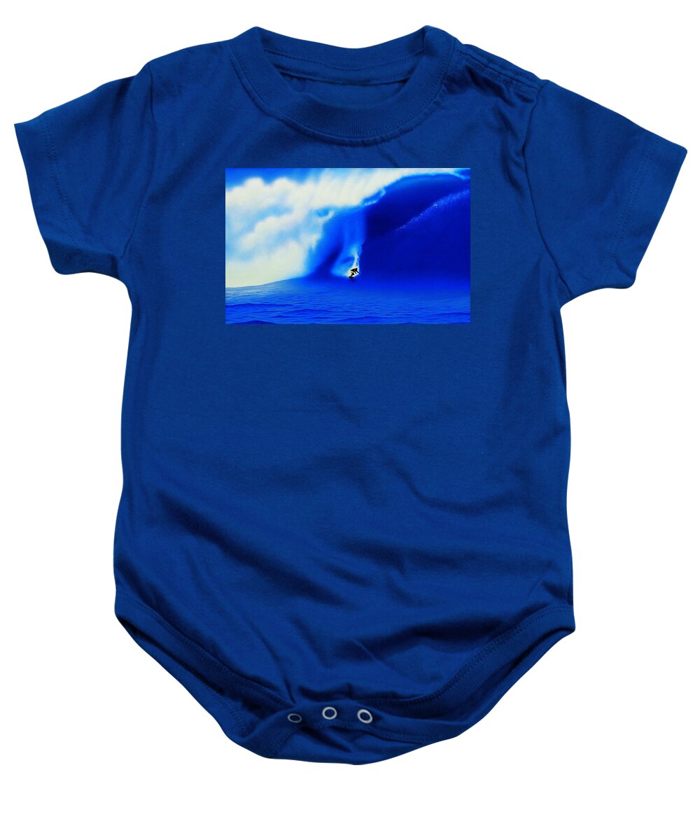 Surfing Baby Onesie featuring the painting Jaws 2004 by John Kaelin