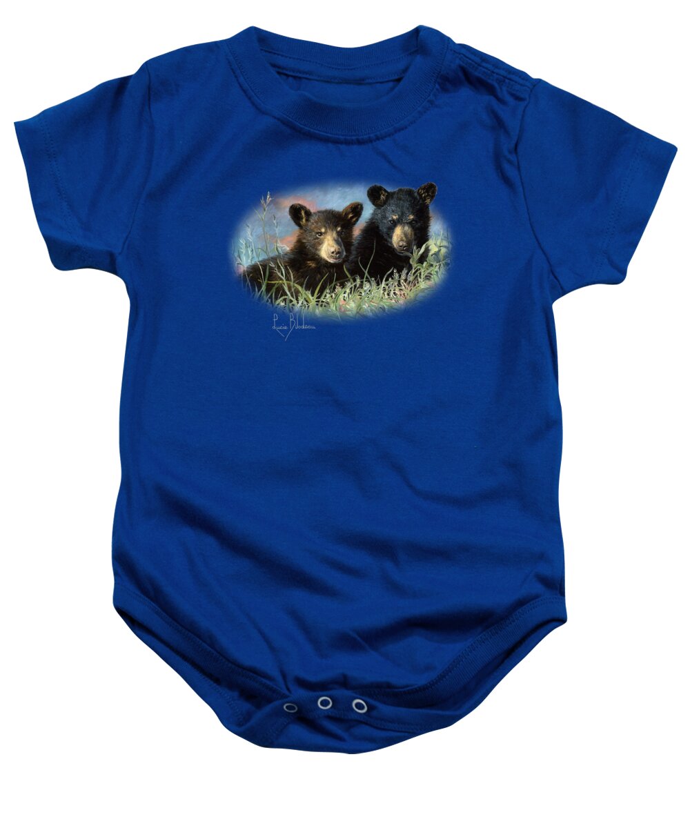 Bear Baby Onesie featuring the painting Playmates by Lucie Bilodeau
