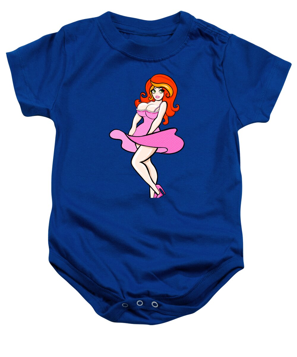 Pinup Baby Onesie featuring the painting Polka Dot Redhead Pinup by Little Bunny Sunshine