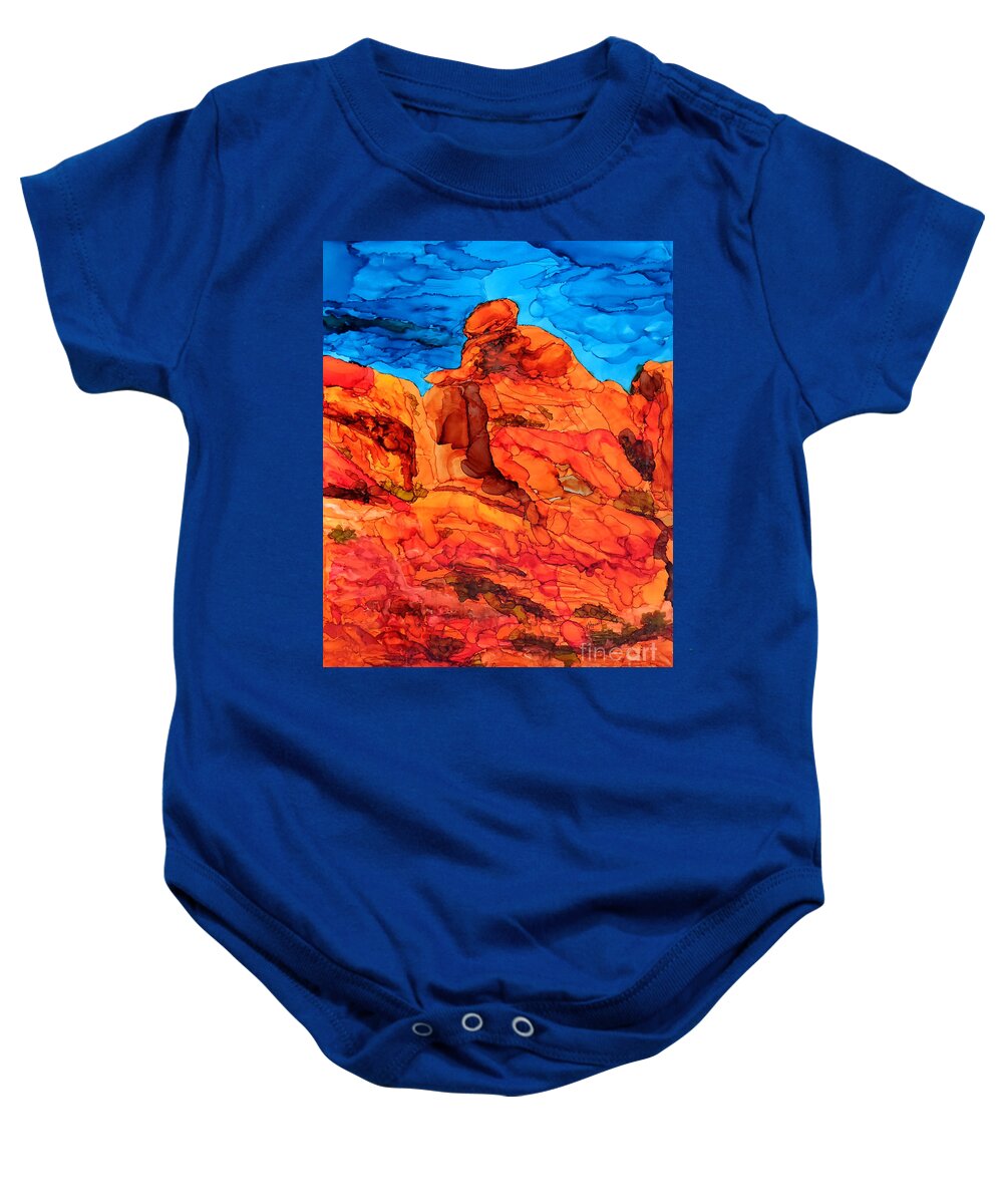 Alcohol Ink Baby Onesie featuring the painting Praying Lady at Red Rock Canyon 2 by Vicki Housel