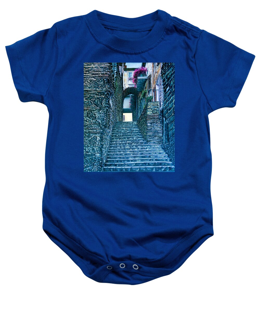 Historic Baby Onesie featuring the painting Purplesteps by Michelangelo Rossi