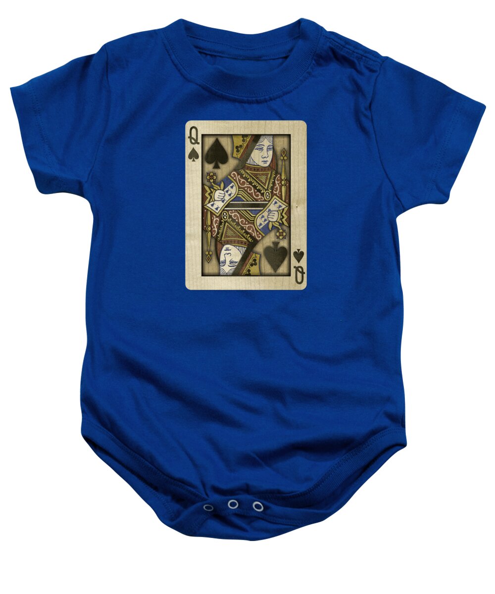 Black Baby Onesie featuring the photograph Queen of Spades in Wood by YoPedro