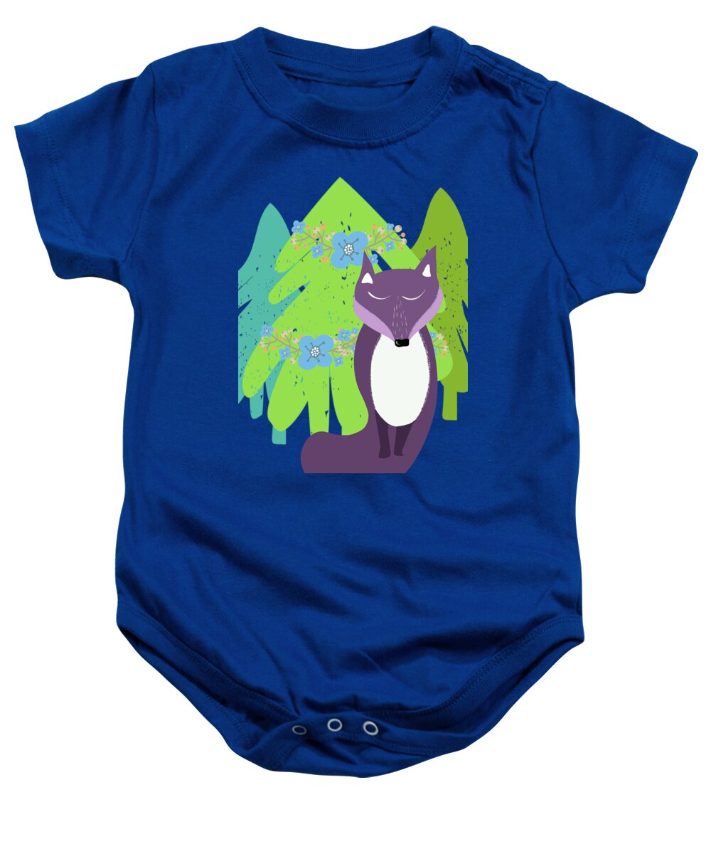 Fox Baby Onesie featuring the painting Quiet In The Forest by Little Bunny Sunshine