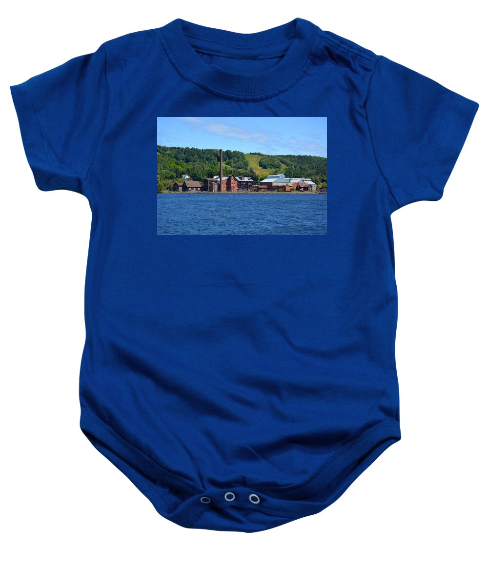 Keweenaw Baby Onesie featuring the photograph Quincy Smelting Works by Keith Stokes
