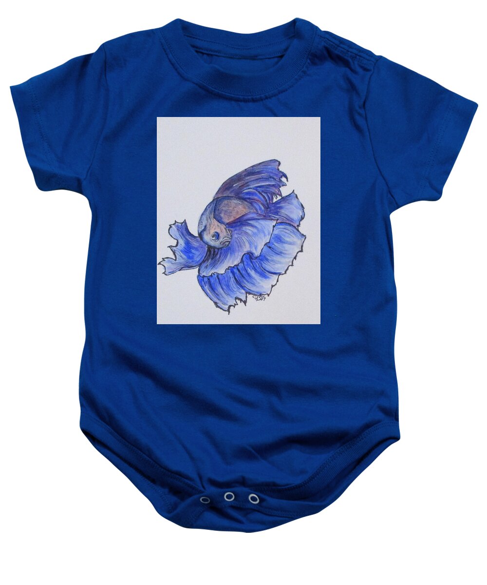 Betta Fish Baby Onesie featuring the painting Ralphi, Betta Fish by Clyde J Kell
