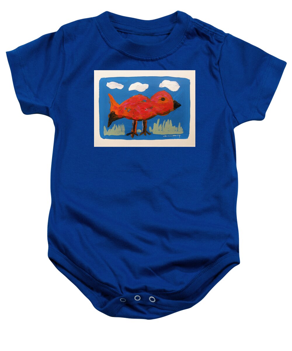 Acrylic Baby Onesie featuring the painting Red Bird in Grass by John Williams