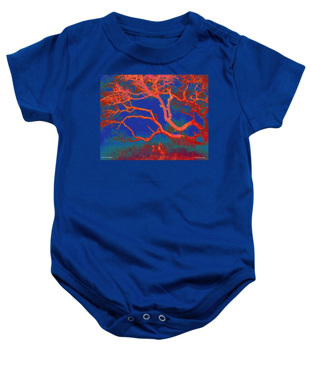 Red Baby Onesie featuring the photograph Red Oak Twilight by Larry Beat
