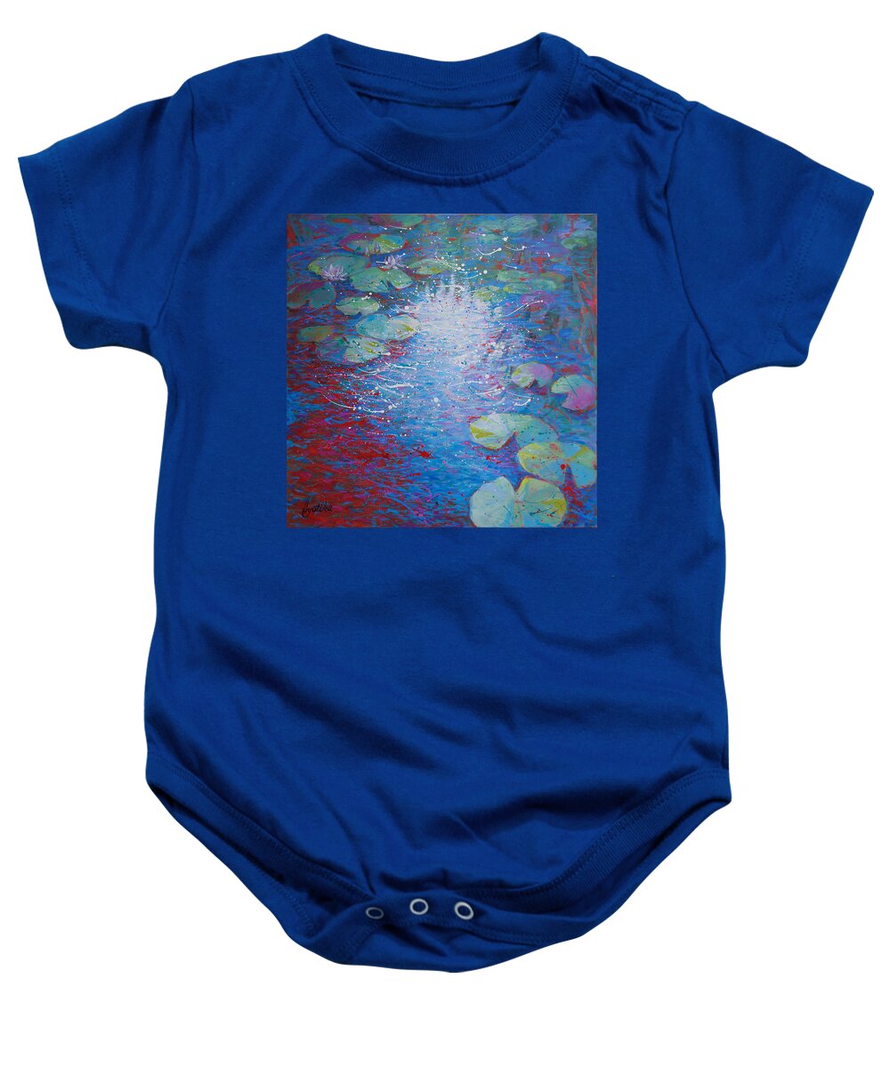 Baby Onesie featuring the painting Reflection Pond with Liles by Jyotika Shroff