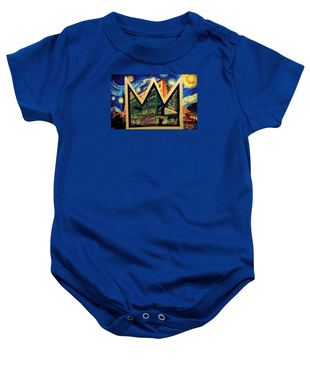 Basquiat Baby Onesie featuring the mixed media samoL Starry Night by Surj LA
