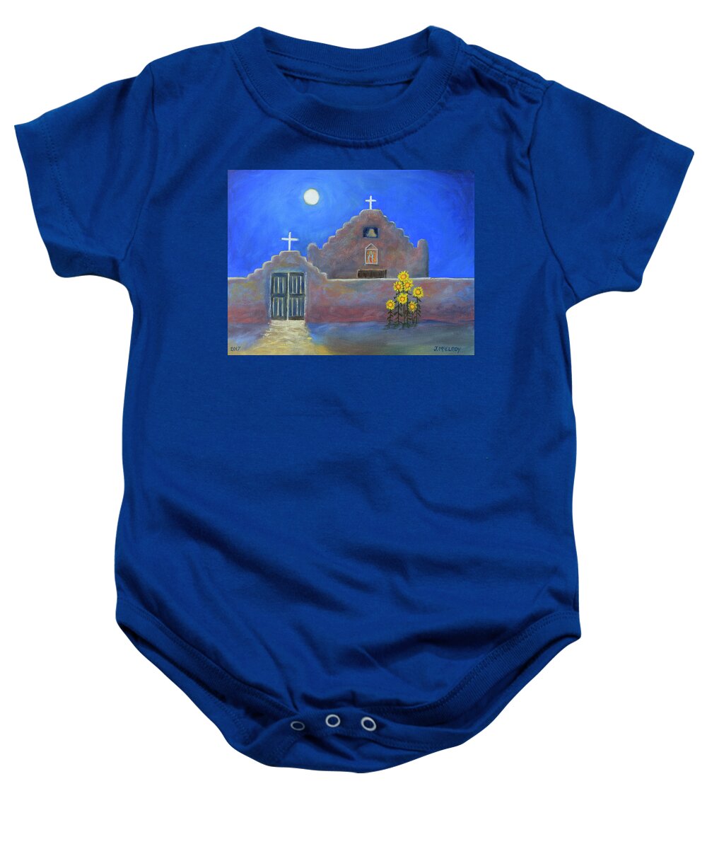 Taos Baby Onesie featuring the painting San Geronimo Magic by Jerry McElroy