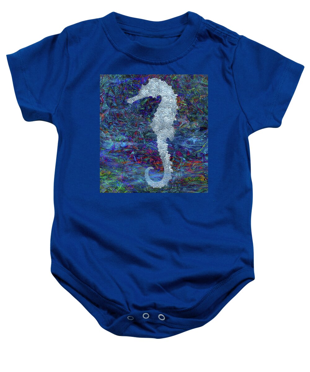 Seahorse Baby Onesie featuring the painting Seahorse Abstract by Jack Zulli