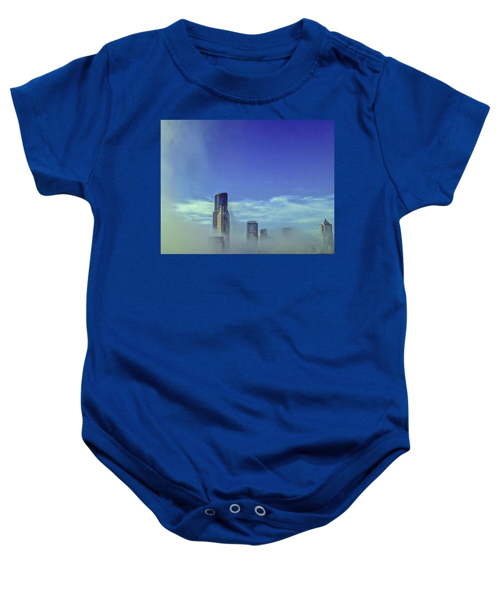 Blue Baby Onesie featuring the photograph Seattle Fog Scape by Kathryn Alexander MA