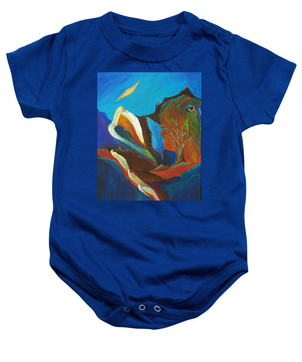 Shaman Baby Onesie featuring the painting Shaman's Dream by Nataya Crow