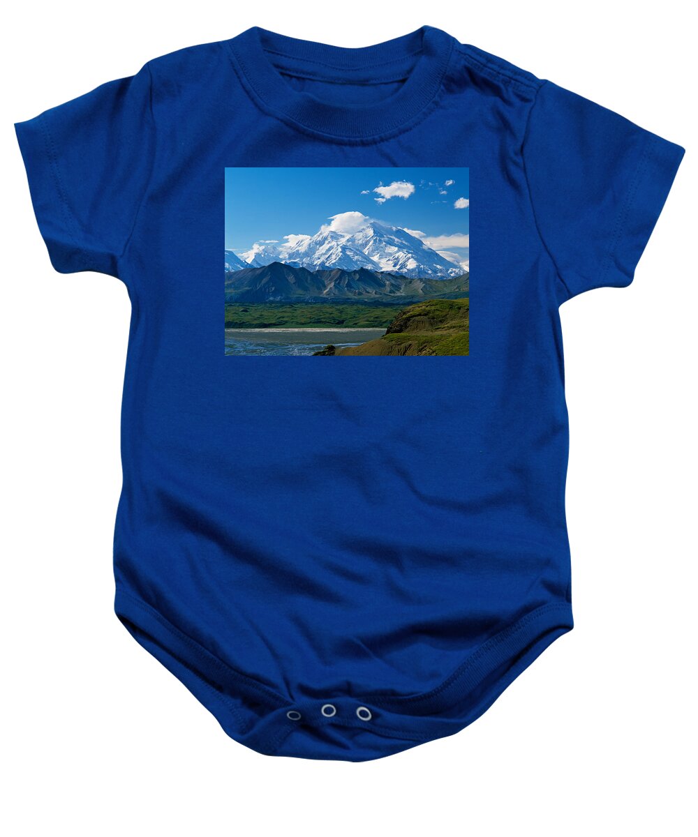 Photography Baby Onesie featuring the photograph Snow-covered Mount Mckinley, Blue Sky by Panoramic Images