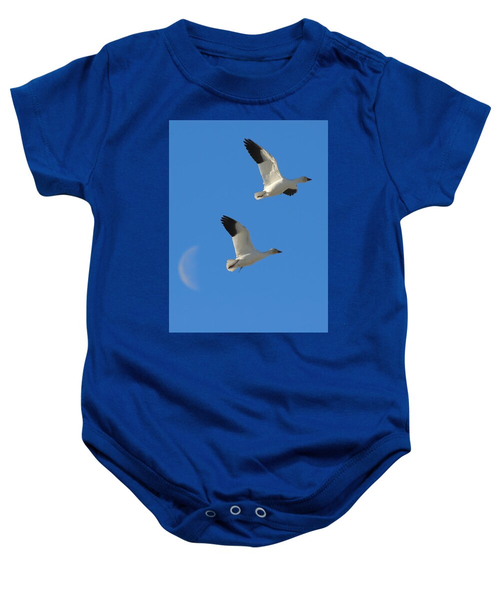 Geese Baby Onesie featuring the photograph Snow Geese Moon by Gary Beeler