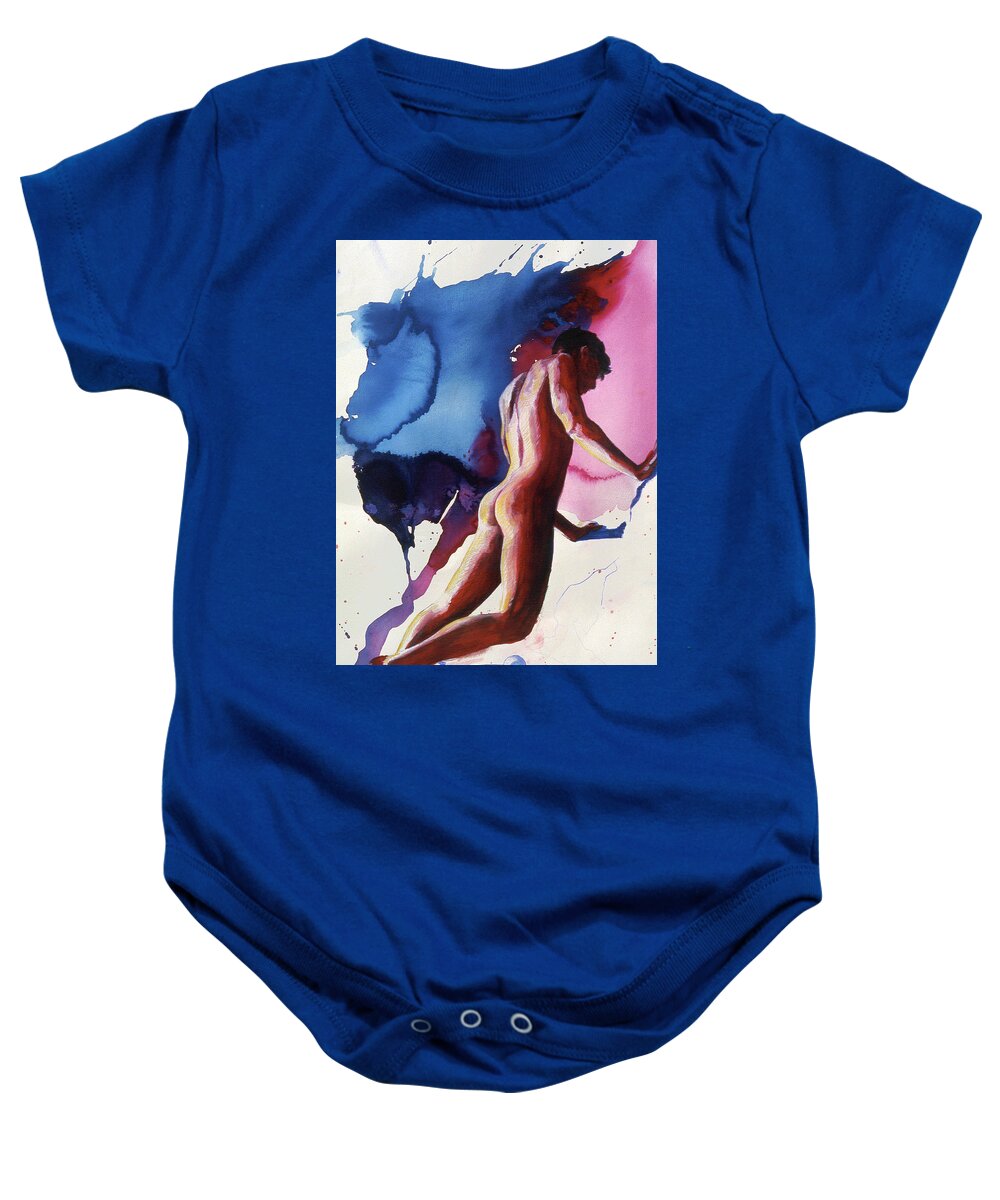 Male Figure Baby Onesie featuring the painting Splash of Blue by Rene Capone