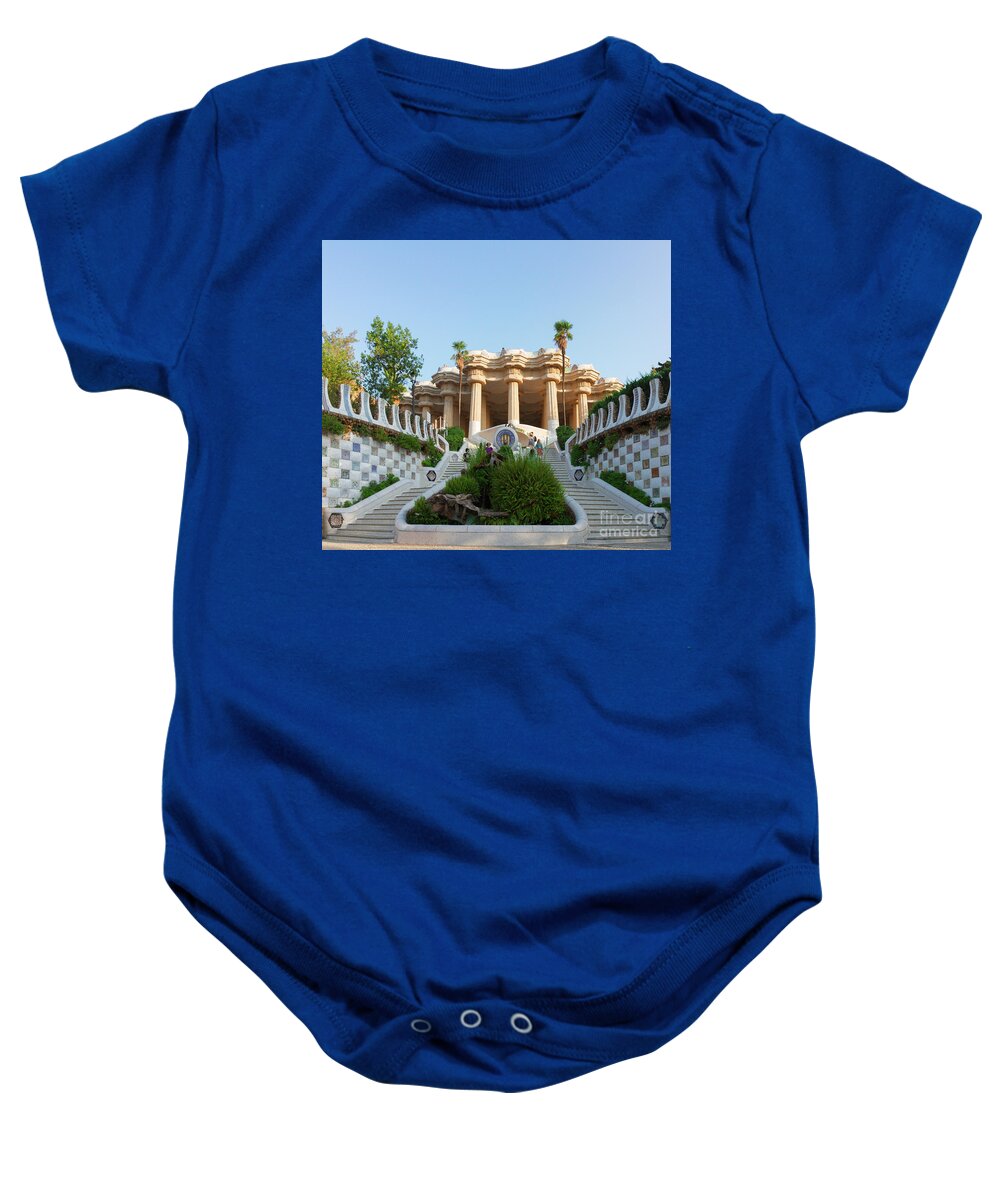 Barcelona Baby Onesie featuring the photograph Stairs in Park Guell of Barcelona by Anastasy Yarmolovich