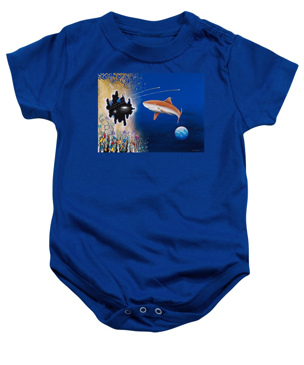 Beach House Baby Onesie featuring the painting Starry Eyed Shark by Lee Pantas