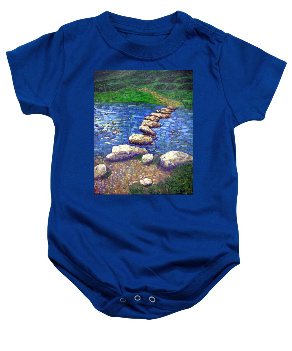 Art Baby Onesie featuring the painting Stepping Stones by Shirley Wellstead
