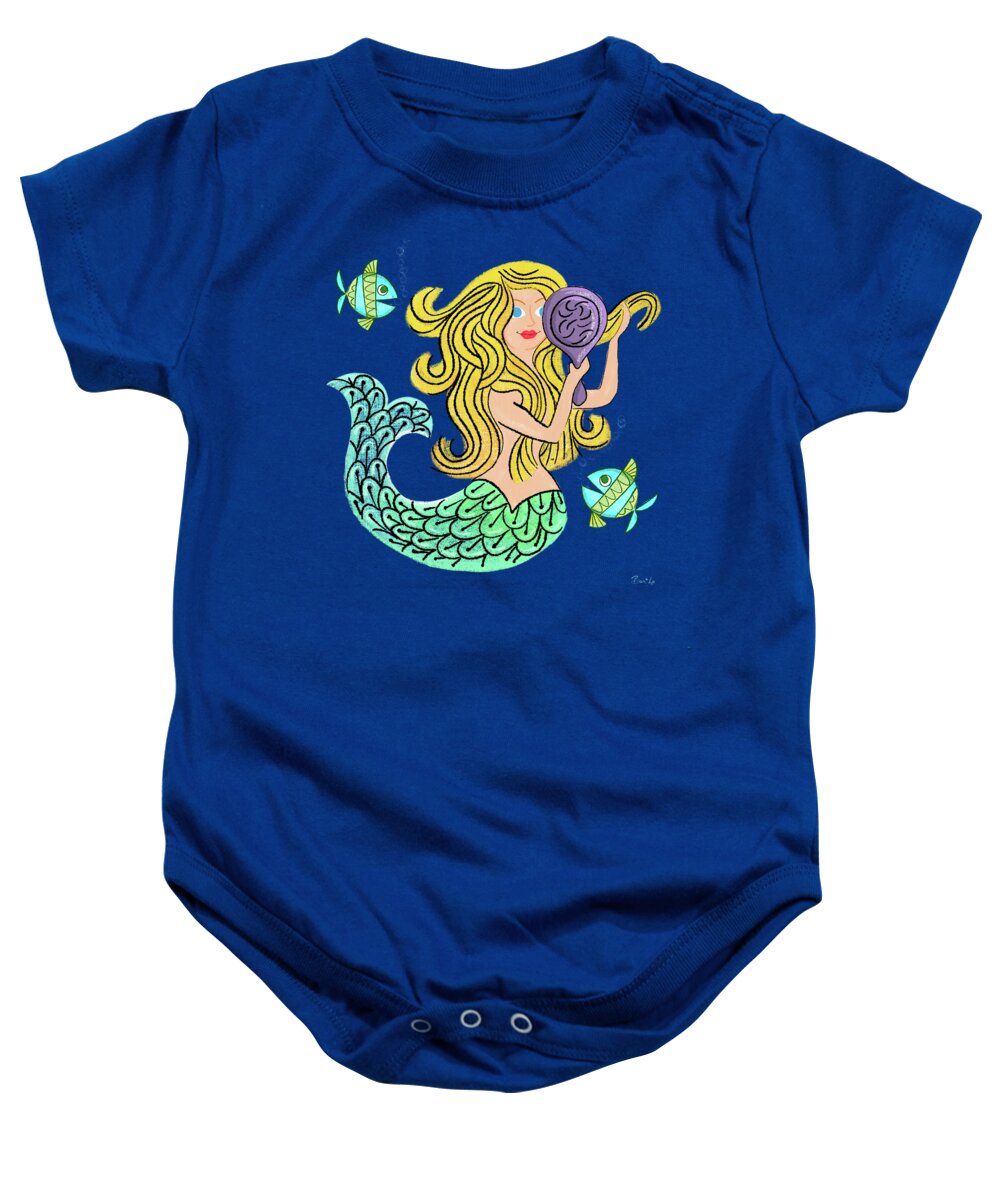 Mermaid Baby Onesie featuring the painting Storybook Golden Mermaid by Little Bunny Sunshine