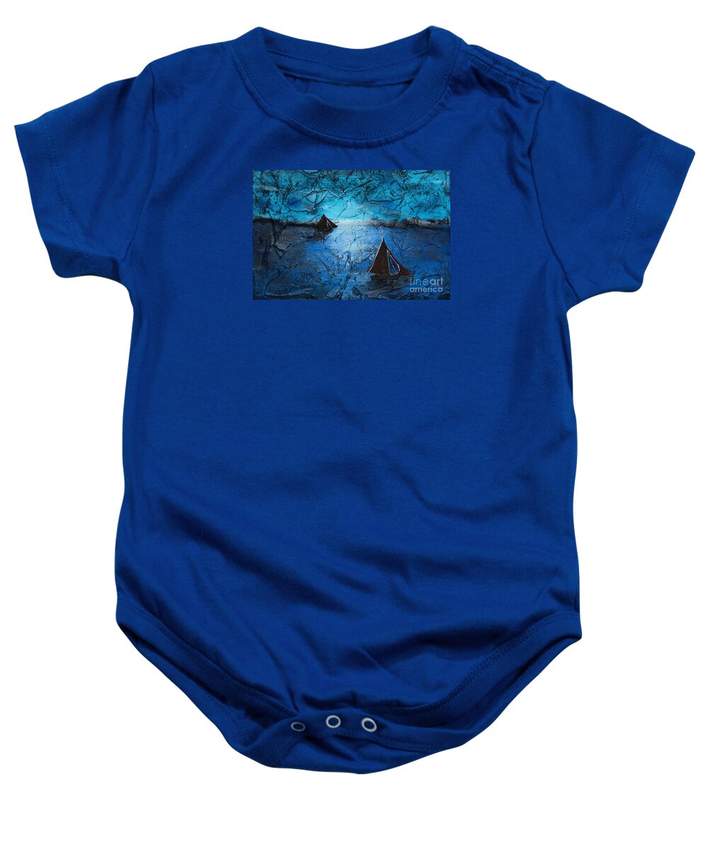 Seascape Baby Onesie featuring the painting Sunset With Galway Hookers by Alys Caviness-Gober